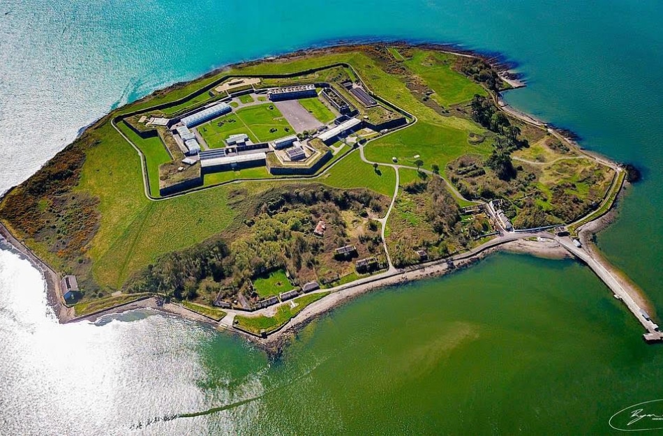 Aerial view of sunny Spike Island, County Cork.