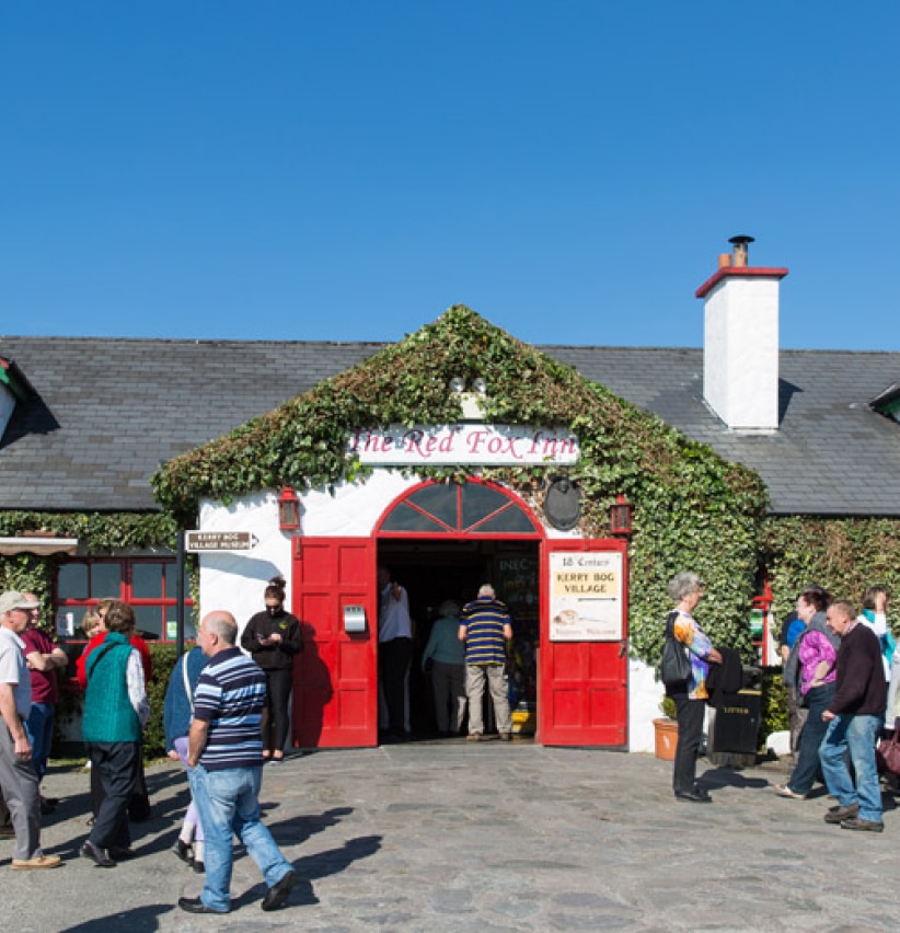 People outside the Red Fox Inn, County Kerry.